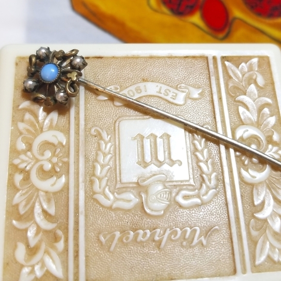 VICTORIAN Era 1800s Opal Seed Pearl GF  Stick Pin - Picture 4 of 7